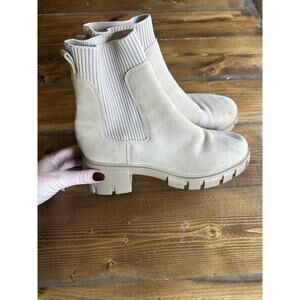 Steve Madden Hutch Chunky Platform Chelsea Boots sz 8.5 Beige Suede Combat Ankle